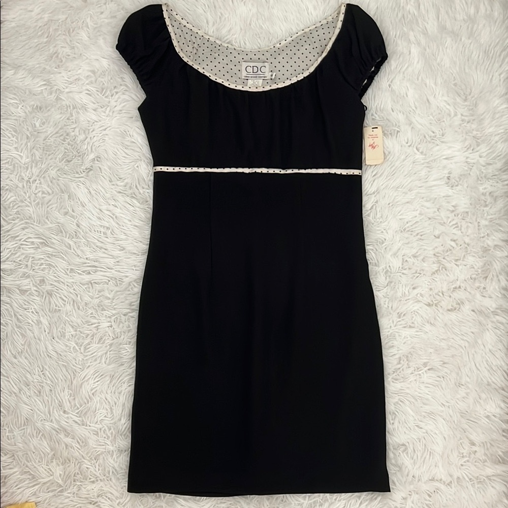 Black Dress with White Polka Dot Accents